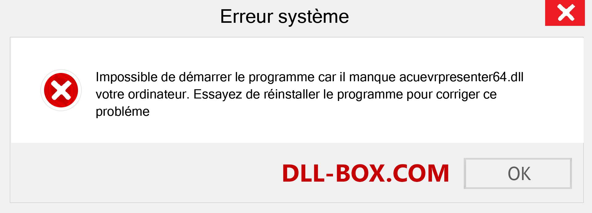 Le fichier acuevrpresenter64.dll est manquant ?. Télécharger pour Windows 7, 8, 10 - Correction de l'erreur manquante acuevrpresenter64 dll sur Windows, photos, images