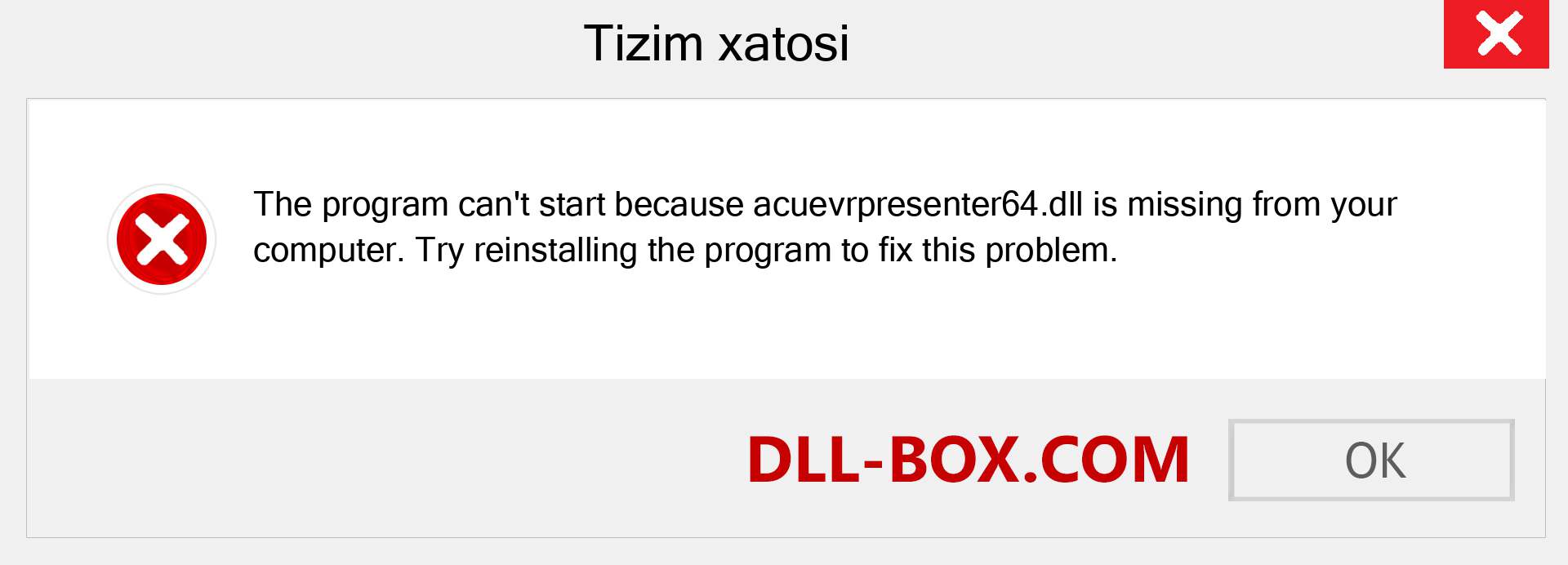 acuevrpresenter64.dll fayli yo'qolganmi?. Windows 7, 8, 10 uchun yuklab olish - Windowsda acuevrpresenter64 dll etishmayotgan xatoni tuzating, rasmlar, rasmlar